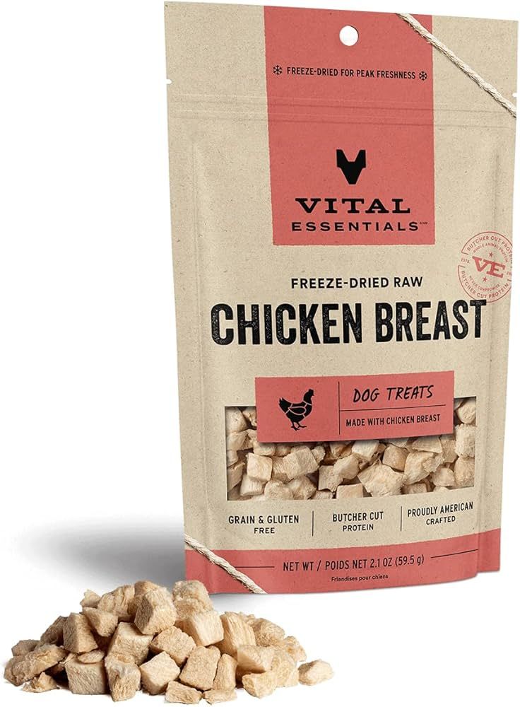 Vital Essentials Freeze Dried Raw Single Ingredient Dog Treats, Chicken Breast, 2.1 oz | Amazon (US)