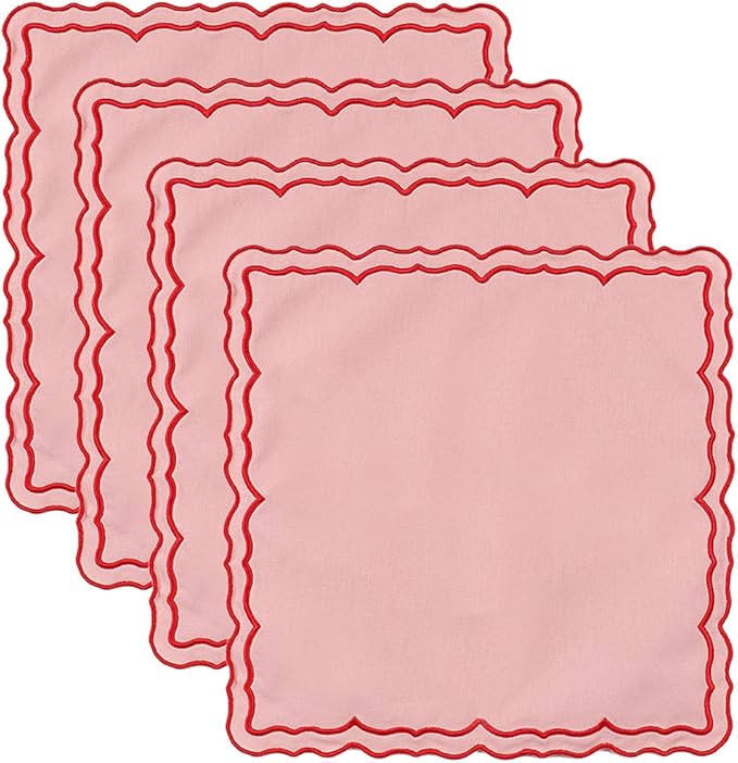 Scalloped Embroidery Cloth Napkins Set of 4 14"X14" Cotton Napkins for Potluck Party Wedding Tabl... | Amazon (US)