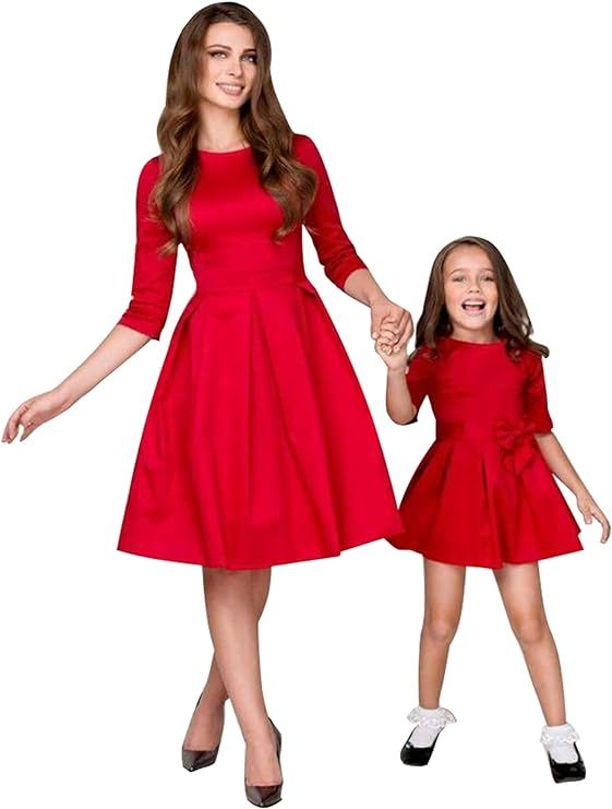 YMING Mother and Daughter Matching Dress Causal Summer Dresses Lace Mini Outfits | Amazon (US)