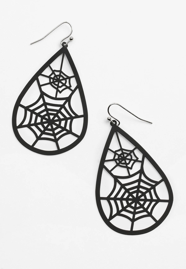 Black Spiderweb Drop Earrings | Maurices