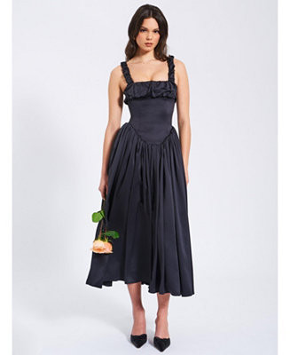Women's Noreen Black Satin Drop Waist Maxi Sundress | Macy's