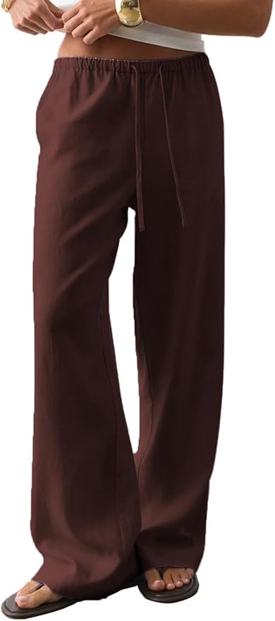 CHYRII Women's Summer Casual Wide Leg Pants Cotton Linen Palazzo Pants Beach Vacation Trouser wit... | Amazon (US)
