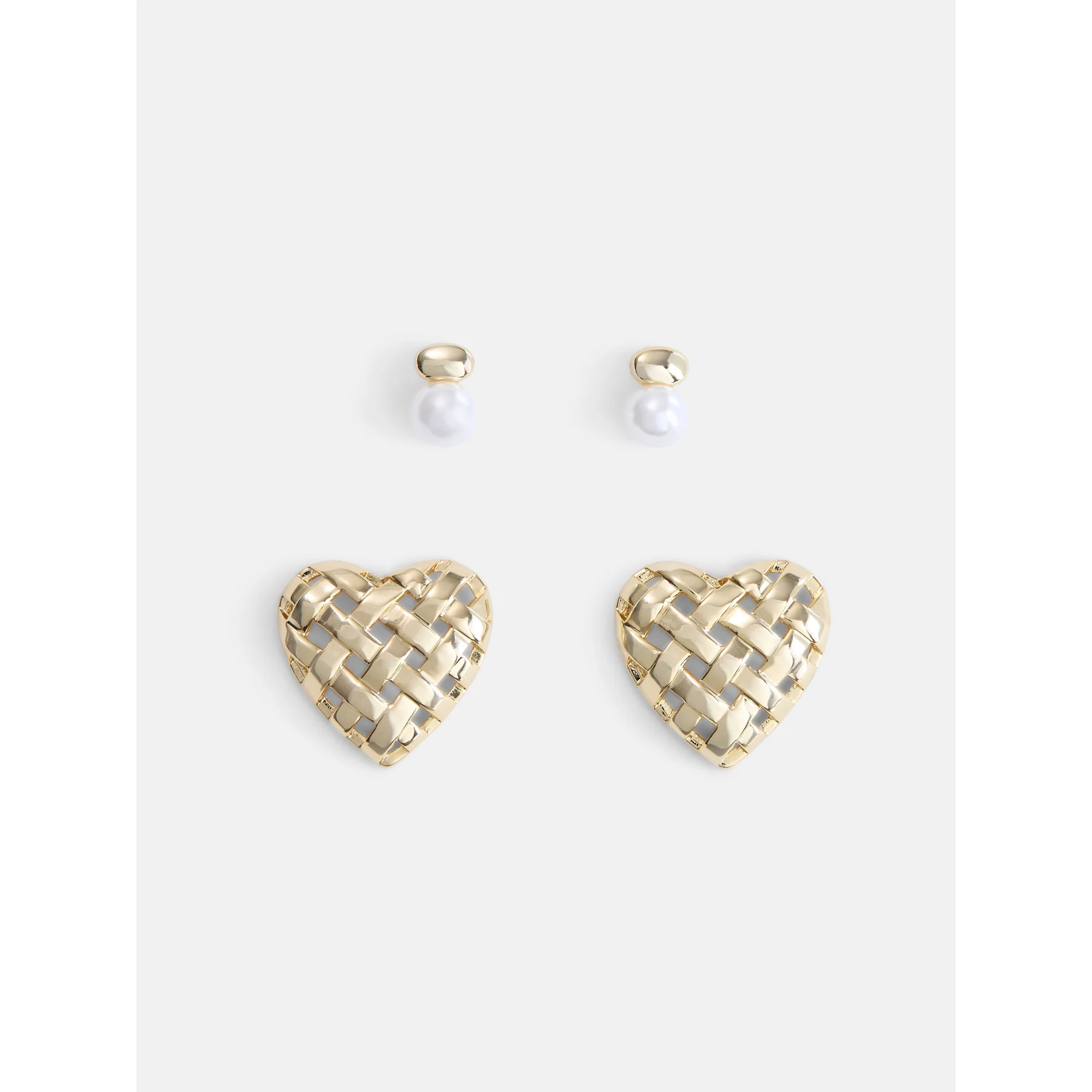 Free Assembly Women's Demi Fine 14K Gold Plated Heart and Simulated Pearl Earring Set, 2-Pair | Walmart (US)
