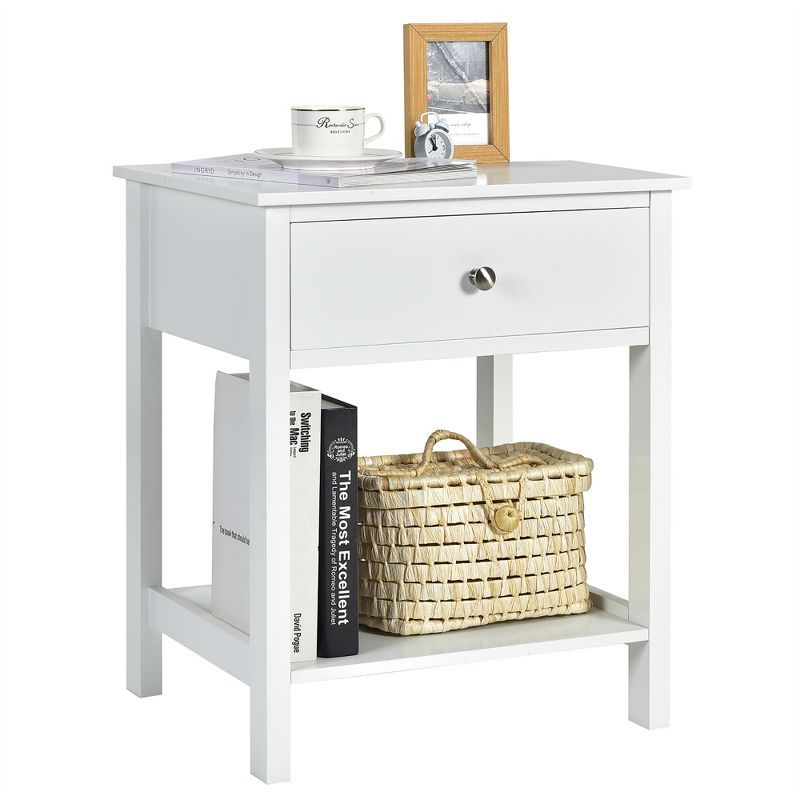 Costway Nightstand with Drawer Storage Shelf Wooden Bedside Sofa Side Table White\Brown | Target