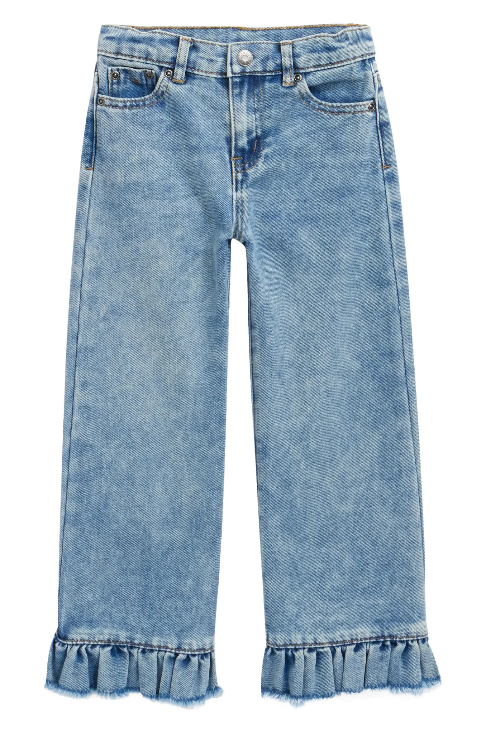 Kids' Ruffle Hem Wide Leg Jeans (Women) | Nordstrom | Nordstrom