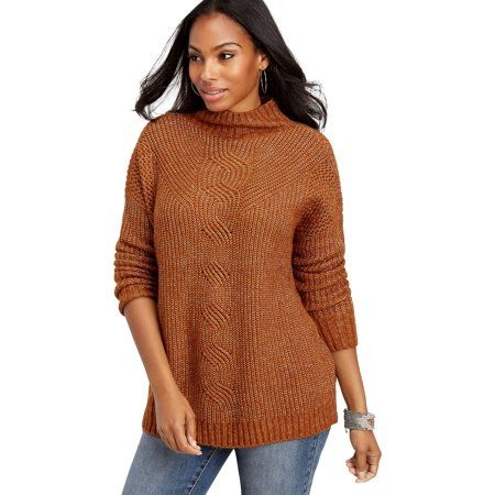 Oversized Cable Knit Mock Neck Pullover | Walmart (US)