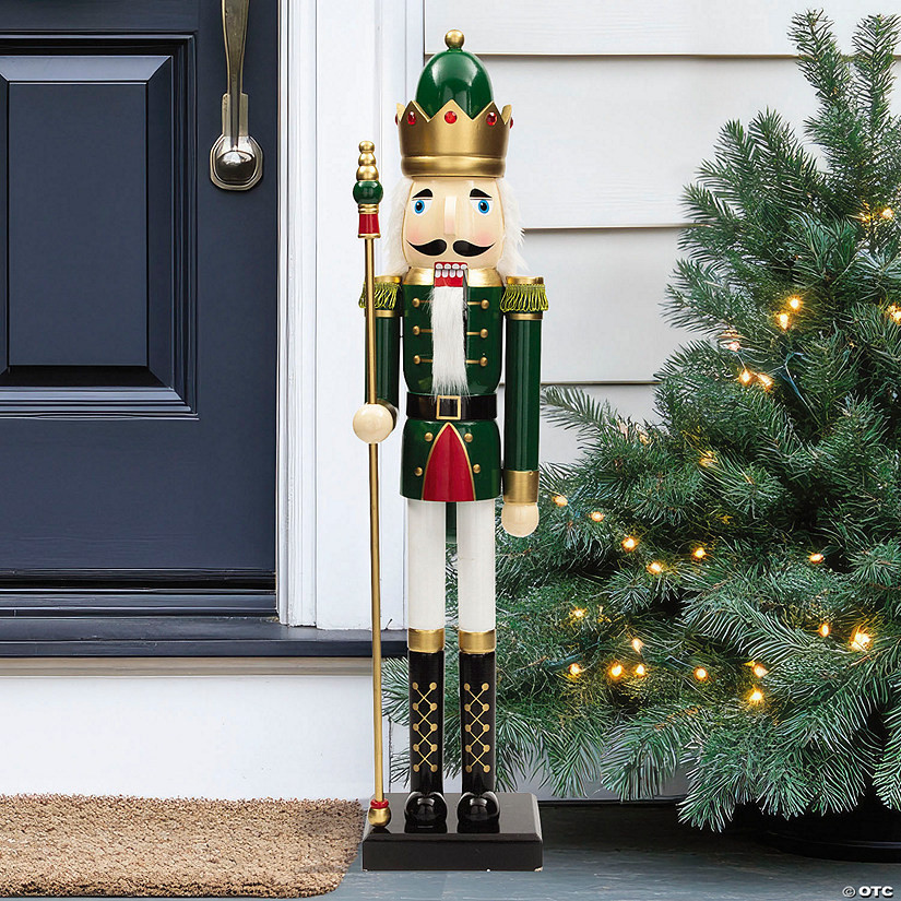 3 Ft. Large Classic Green Wood Holiday Nutcracker with Scepter | Oriental Trading Company