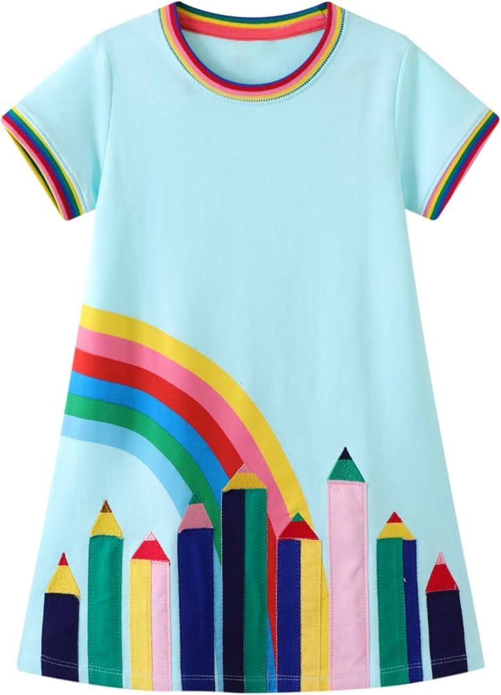 Toddler Girls Cotton Embroidery Applique Short Sleeve Dresses 2-7Y | Amazon (US)