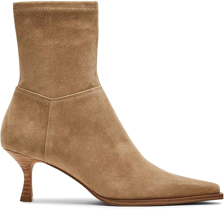 Coutgo Womens Kitten Low Heel Ankle Boots Pointed Toe Side Zipper Short Booties Fall Shoes | Amazon (US)