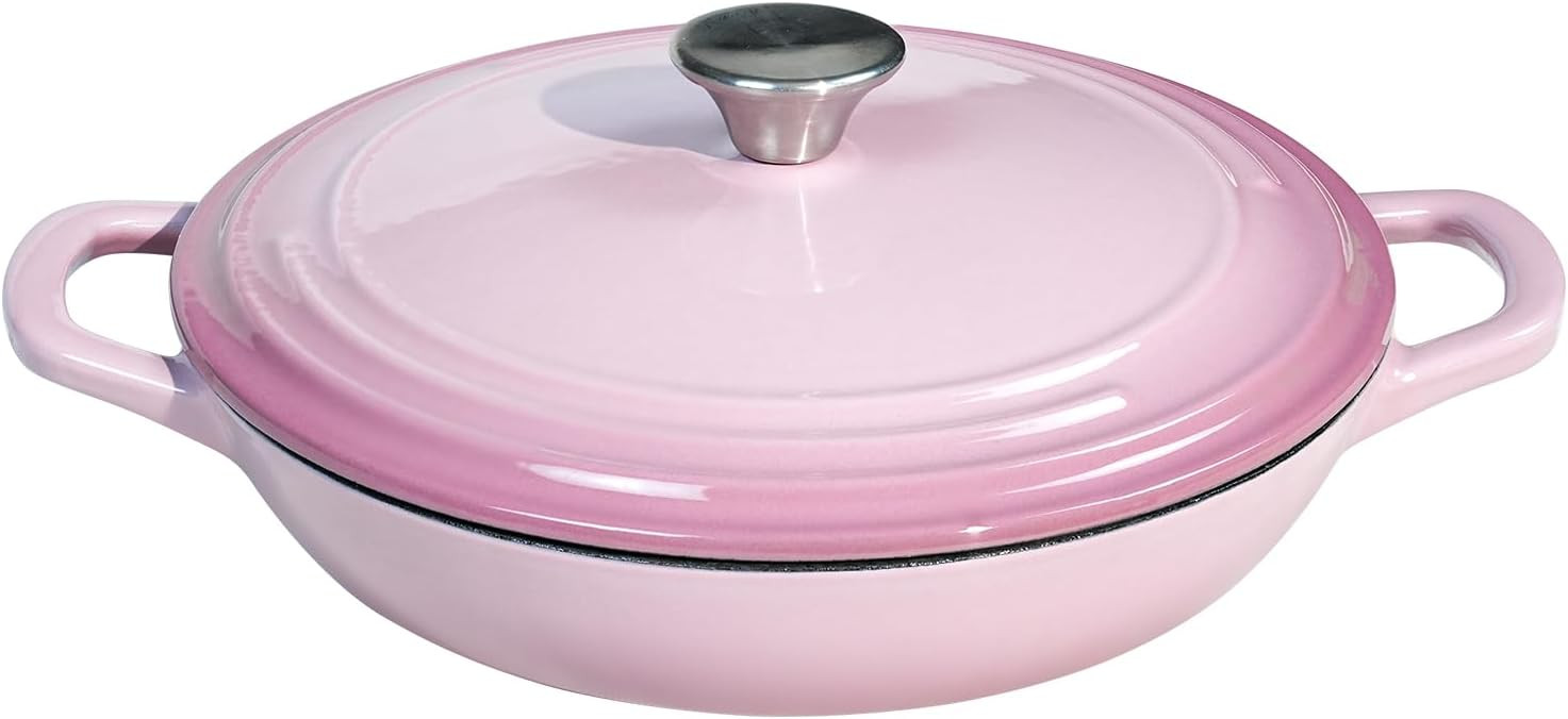 Braiser Enameled Cast Iron Braiser 2.25 qt Braiser Pan with Lid Pink Shallow Cast Iron Casserole ... | Amazon (US)
