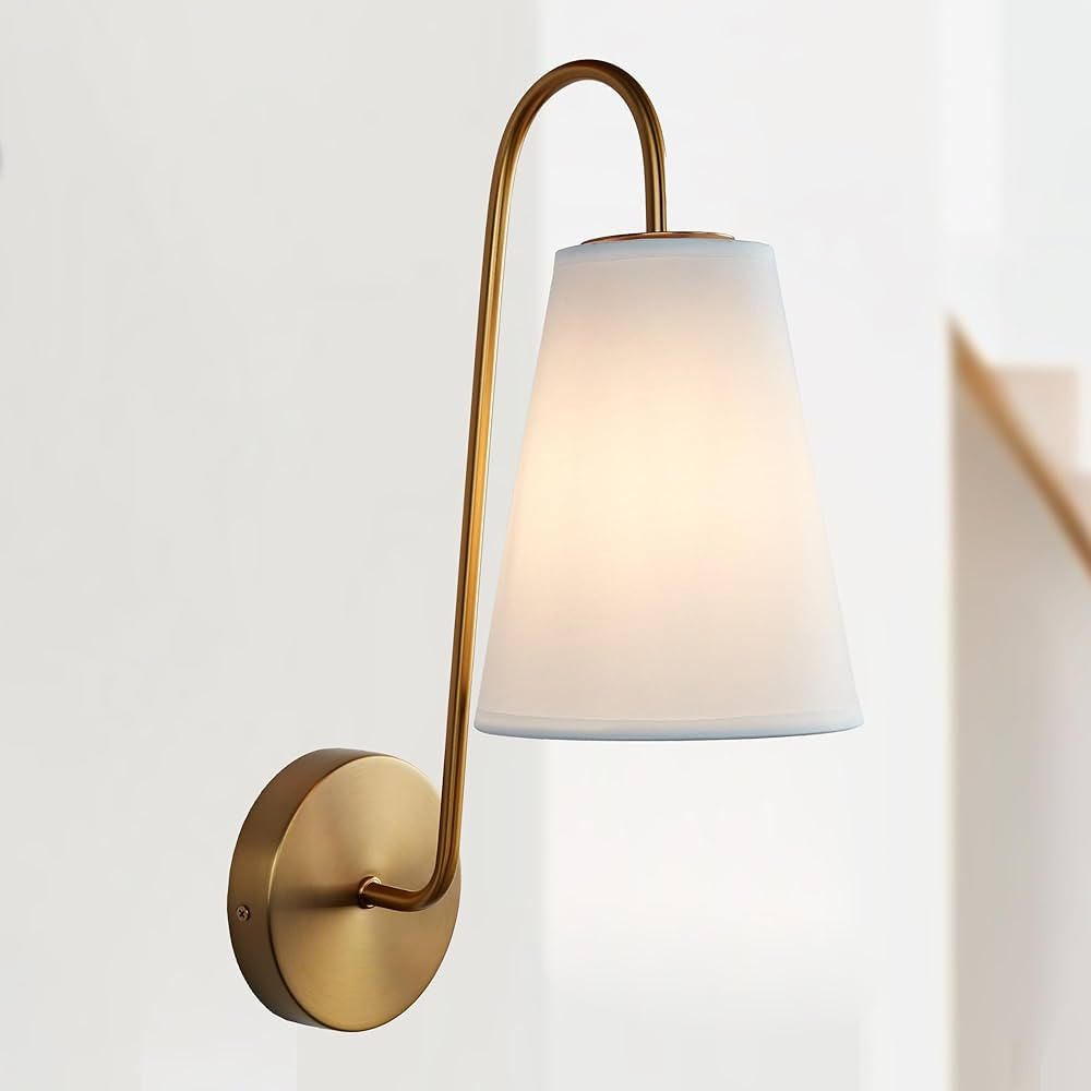 Elegant Design Minimalist Sconce with Linen Shade - Damp Rated in Brass Or Plated Steel, Minimali... | Amazon (US)