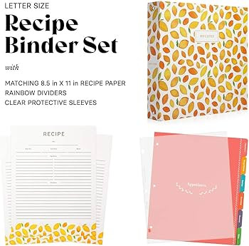 Jot & Mark 8.5" x 11" Sturdy 3 Ring Recipe Binder with Spill-Proof Clear Binder Sleeves Sheet Pro... | Amazon (US)