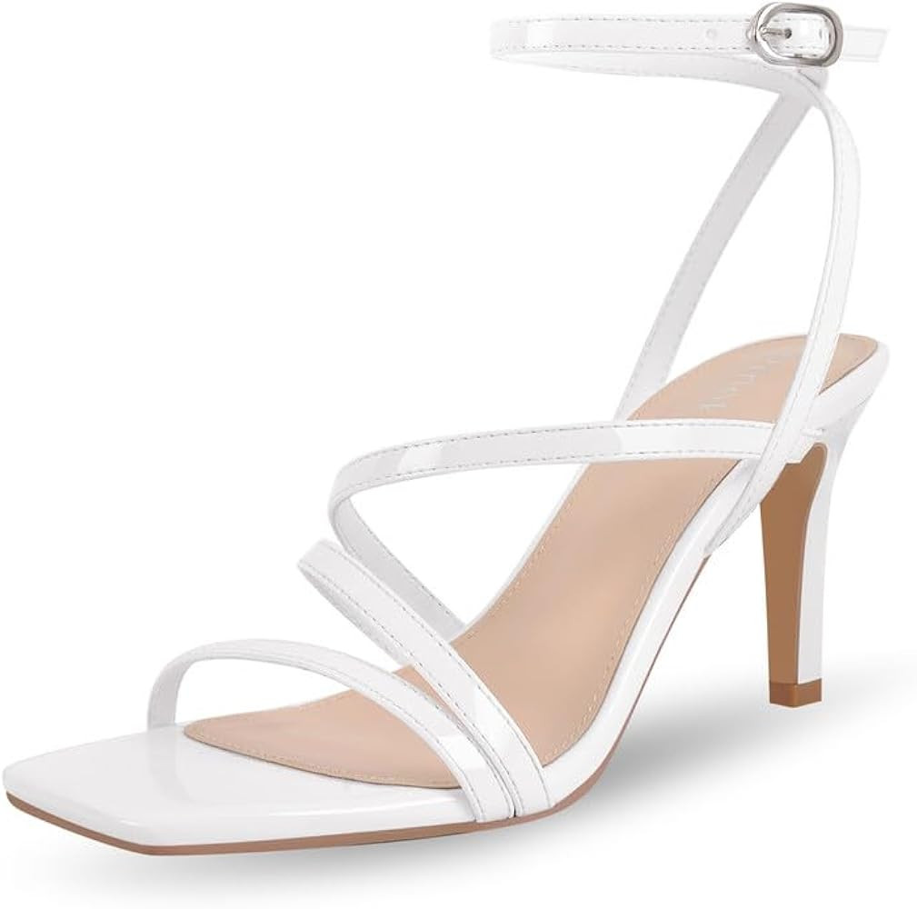 Strappy Heels for Women High Heels Ankle Heeled Square Open Toe Comfortable Sandals Strap Dress S... | Amazon (US)