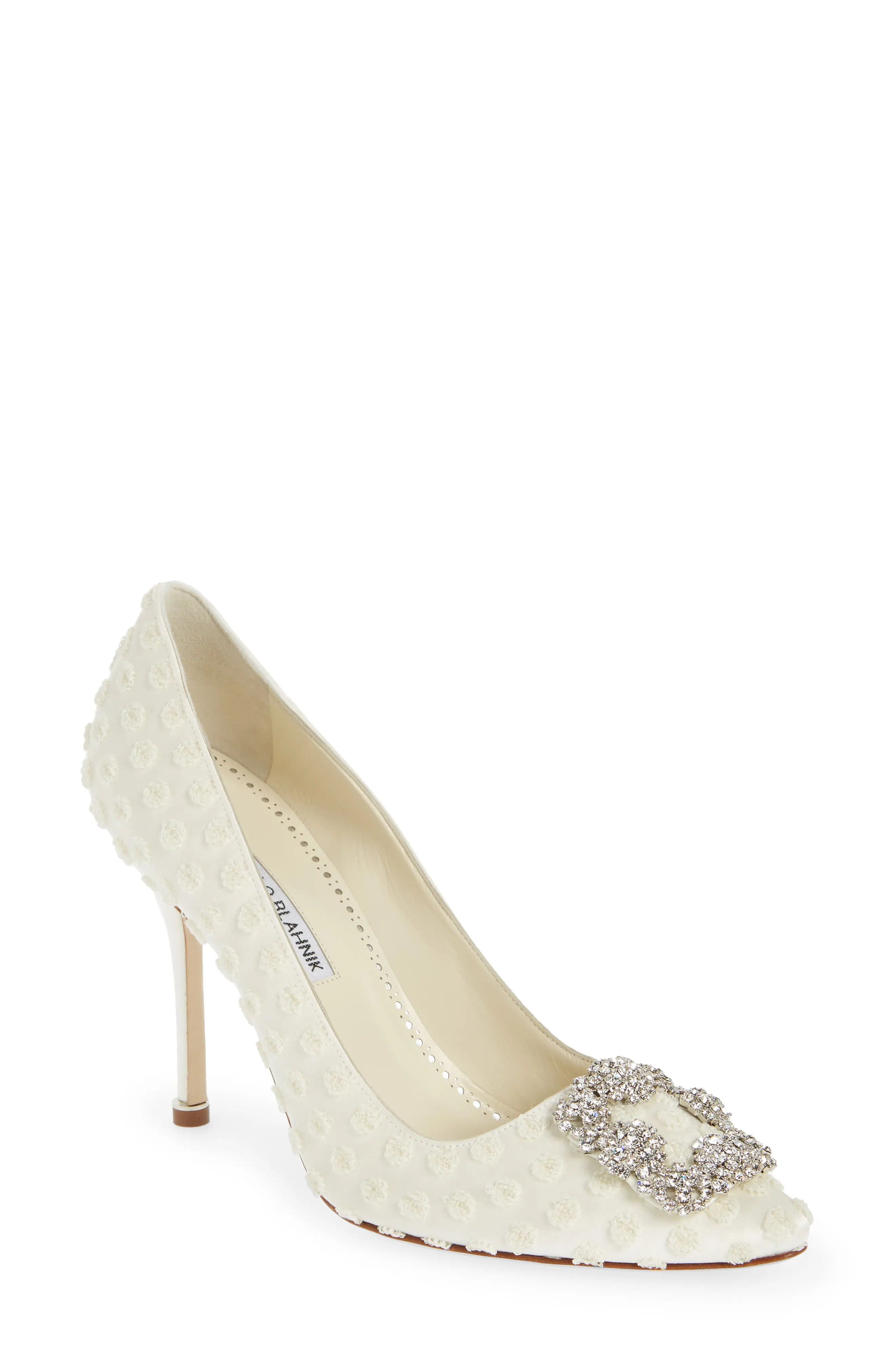 Manolo Blahnik Hangisi Pointed Toe Pump in White at Nordstrom, Size 10Us | Nordstrom
