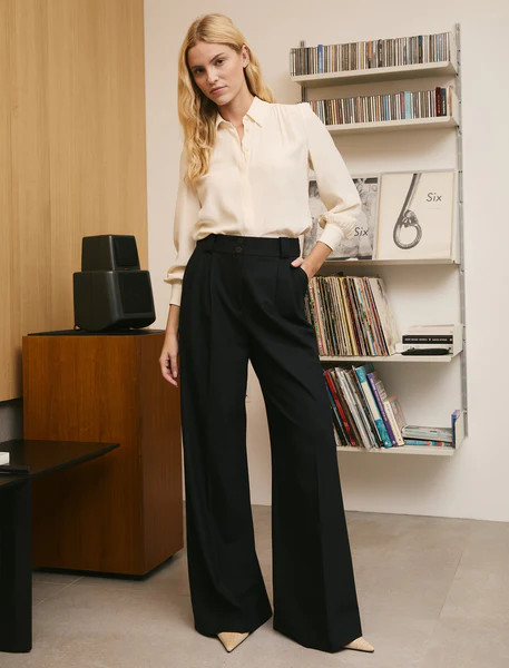 Margot New Wool Wide Leg Trouser - Black | Cefinn