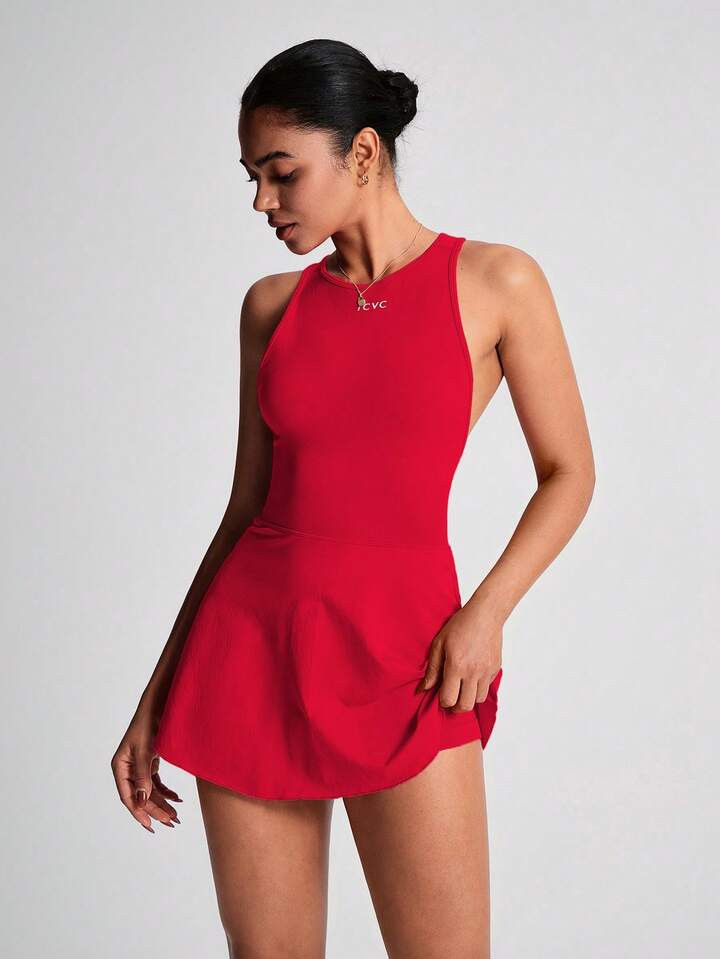 TCVC Women's Camisole Active Dress, Crossback Design With Built-In Shorts, Tennis Dress With Round Neck, Suitable For Indoor/Outdoor Sports, Yoga, Skin-Friendly Fabric, Tight Shaping Silhouette | SHEIN