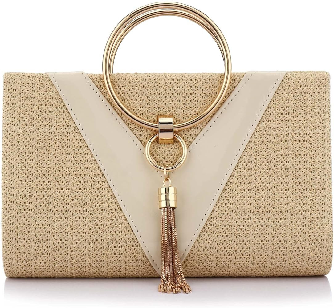 Women Straw Bag Crossbody Clutch Evening Clutch Purse Beach Shoulder Handbag | Amazon (US)