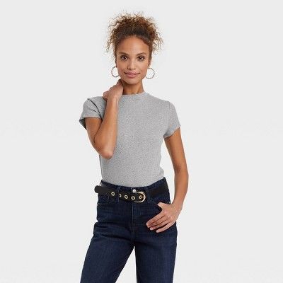 Women&#39;s Short Sleeve Ribbed T-Shirt - A New Day&#8482; Heather Gray XS | Target
