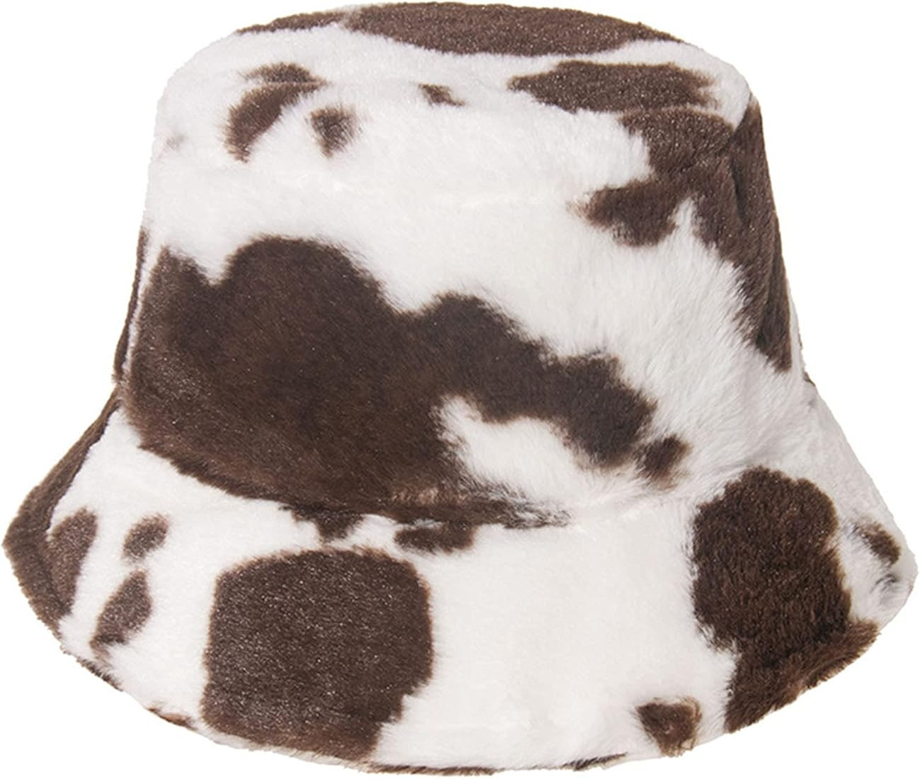 Winter Plush Bucket Hat for Women Cow Print Fuzzy Bucket Caps Casual Warm Faux Fur Fisherman Hats | Amazon (US)
