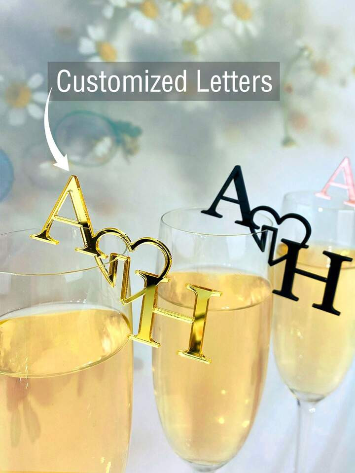 Personalised Drink Stirrers Drink Tags Initials Heart Wedding Wine Charm Glass Markers Laser Acry... | SHEIN