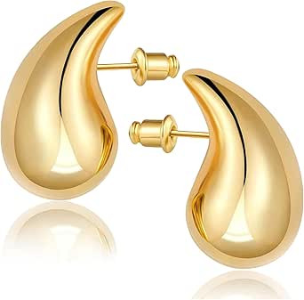 Chunky Gold Hoop Earrings 18k Gold Plated Teardrop Earrings For Women Hypoallergenic Sterling Sil... | Amazon (UK)