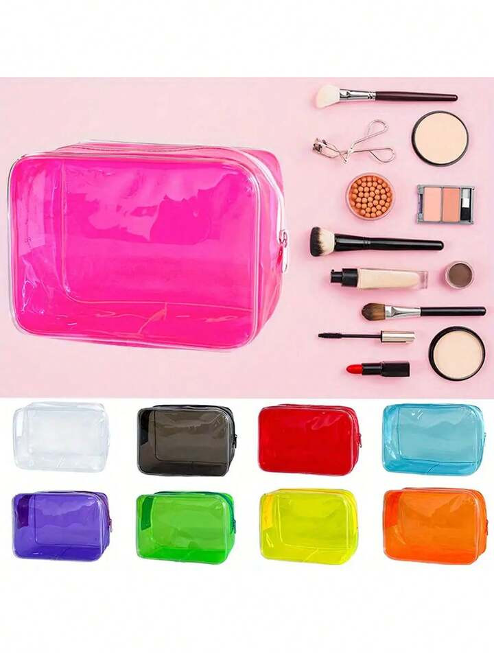 1pc Solid Color Transparent Makeup Bag PVC Material Large Capacity Toiletry Bag Convenient And Si... | SHEIN