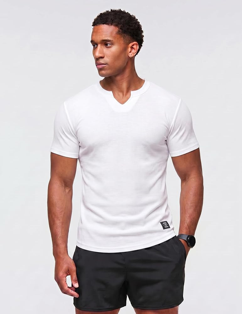 Dokotoo Men Mens Muscle Slim Fit T Shirts Texture V Neck Gym Workout Athletic Short Sleeve Mens Shirts | Amazon (US)