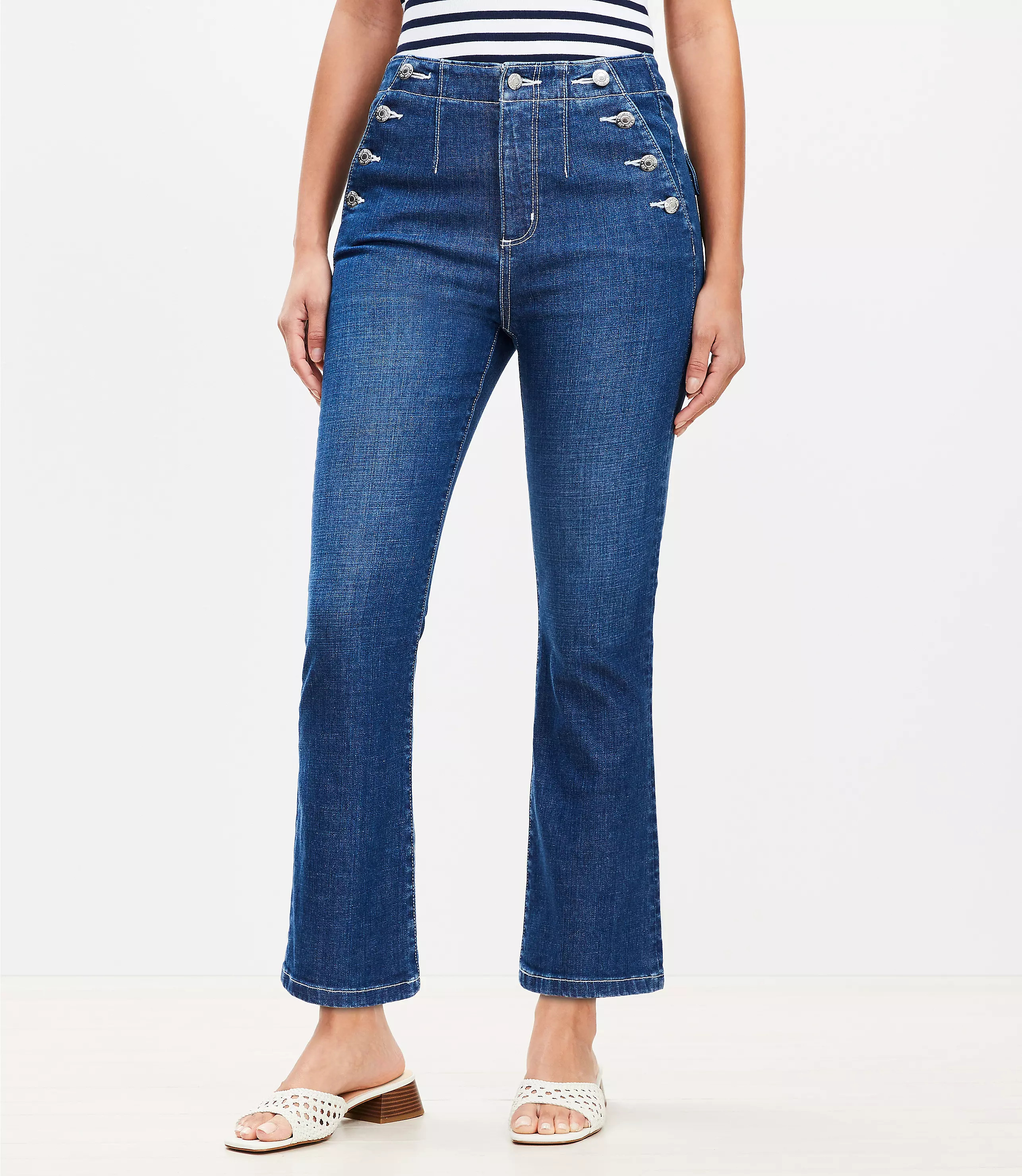 Curvy High Rise Sailor Kick Crop Jeans in Classic Mid Wash | LOFT