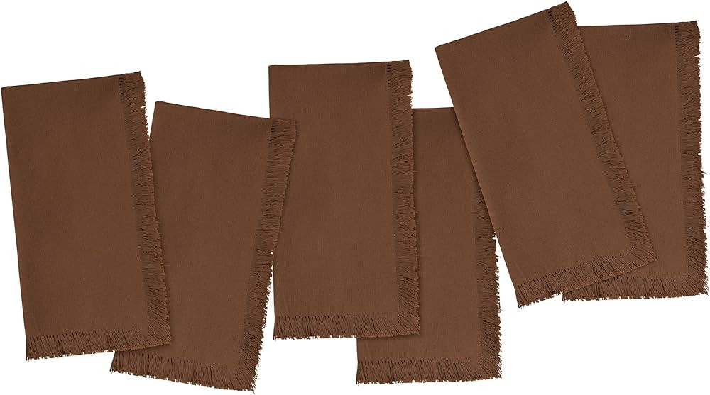 Blue Needles Handmade Cotton Linen Cloth Napkins with Fringes - Set of 6 Nut Brown Dinner Table N... | Amazon (US)