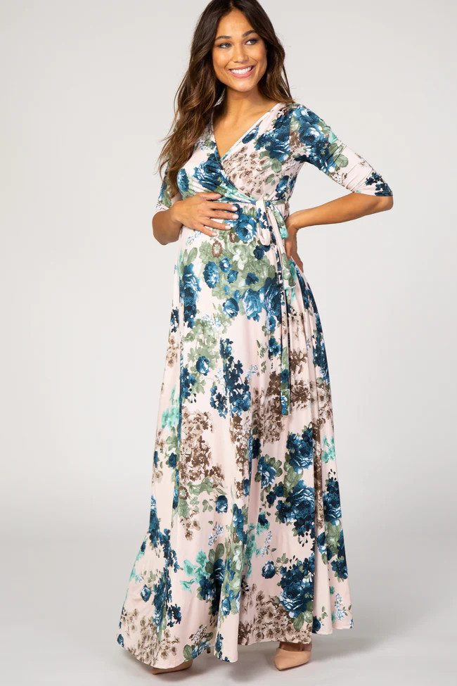 PinkBlush Mint Floral Sash Tie Maternity/Nursing Dress | PinkBlush Maternity