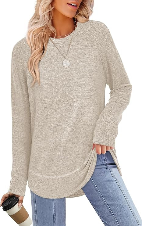 Sampeel Long Sleeve Shirts for Women Tunic Tops Loose Fit Dressy Crew Neck Pullover Basic Sweater... | Amazon (US)