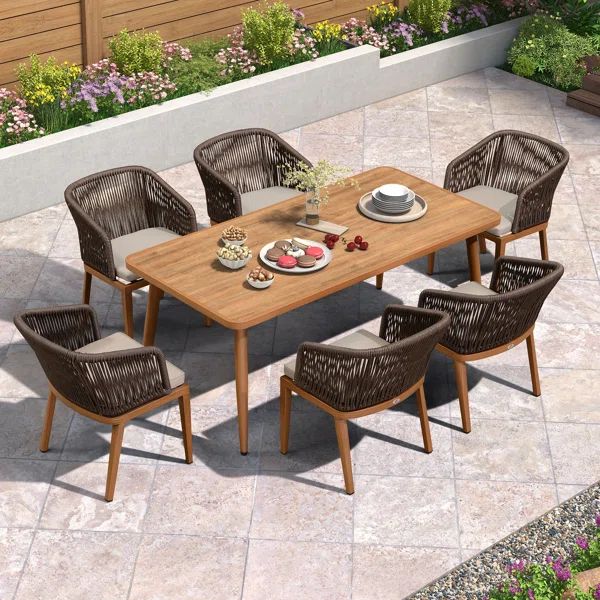 6 - Person Rectangular Outdoor Dining Set with Cushions | Wayfair North America