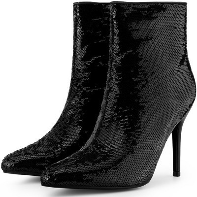 BLISSFUL STEP Women's Stiletto Heel Pointed Toe Party Sequin Dressy Ankle Booties 6 Black | Target