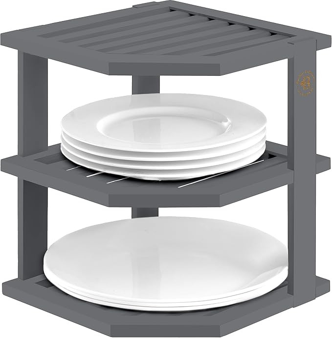 Bambüsi Plate Organizer for Cabinet - Bamboo Kitchen and Bathroom Organization - Ideal for Cabin... | Amazon (US)
