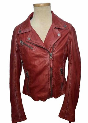 Mauritius Leather Christy Moto Star Jacket Size 6 Womens Red Free People | eBay US