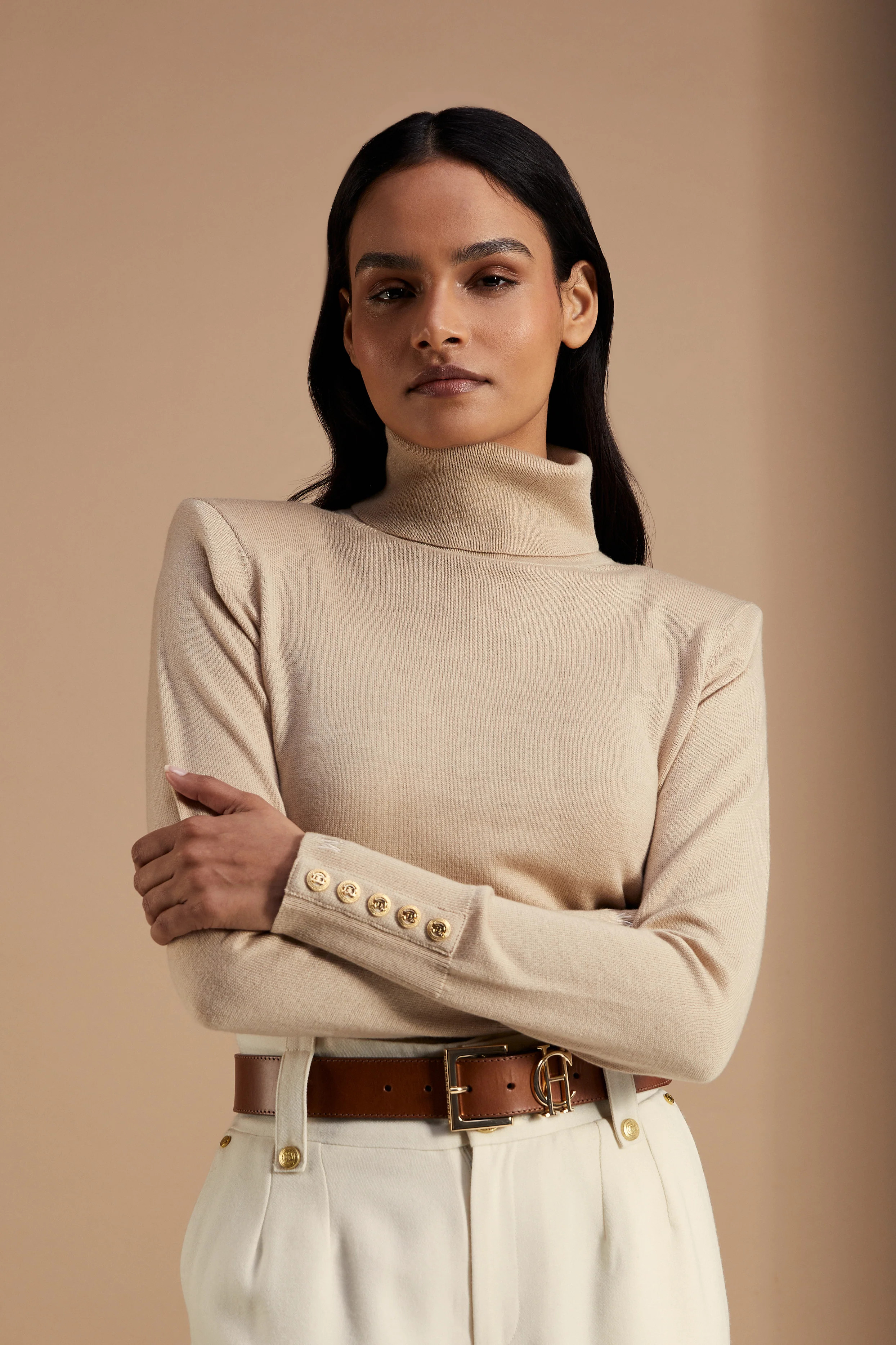 Victoria Cashmere Roll Neck (Stone) | Holland Cooper