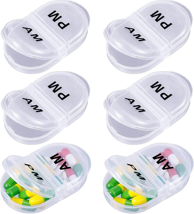 6 Pack Pill Organizer Pocket Small Case Holder Am Pm Pill Case Portable Two Compartment Round Tra... | Amazon (US)
