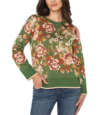 Liverpool Los Angeles Knit Jacquard Floral Print Crew Neck Long Sleeve Top | Dillard's | Dillard's