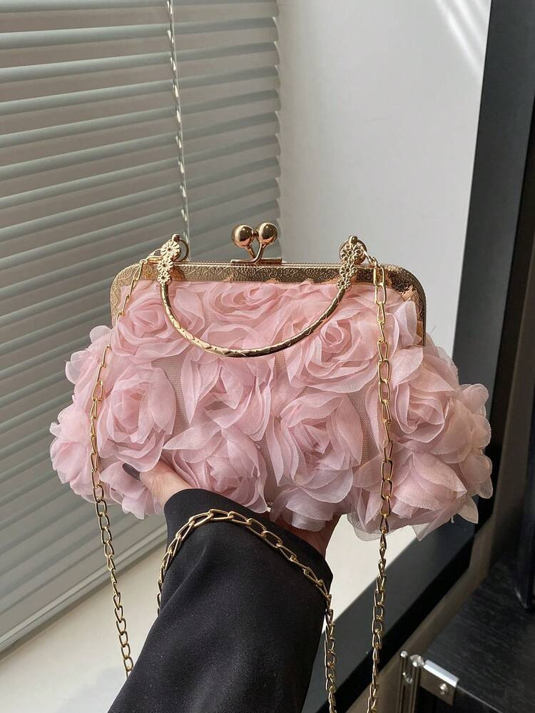 2025 New Floral Chain Clutch Bag, Fashion Women Party Purse, Handbag, Shoulder Bag, Cross-Body Bag, Solid Color [Floral Pattern Randomly Placed] | SHEIN