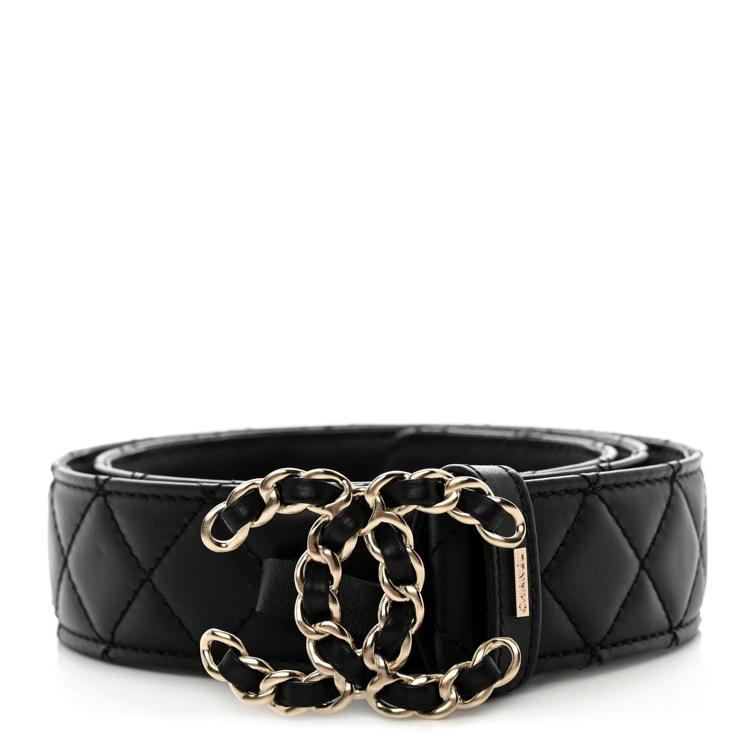 Calfskin Quilted CC Chain Belt 75/30 Black | FASHIONPHILE (US)