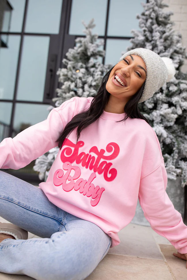 Santa Baby Light Pink Oversized Graphic Sweatshirt | Pink Lily