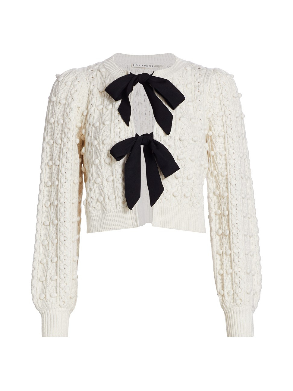 Women's Kitty Puff-Sleeve Cardigan - Soft White Black - Size Medium | Saks Fifth Avenue
