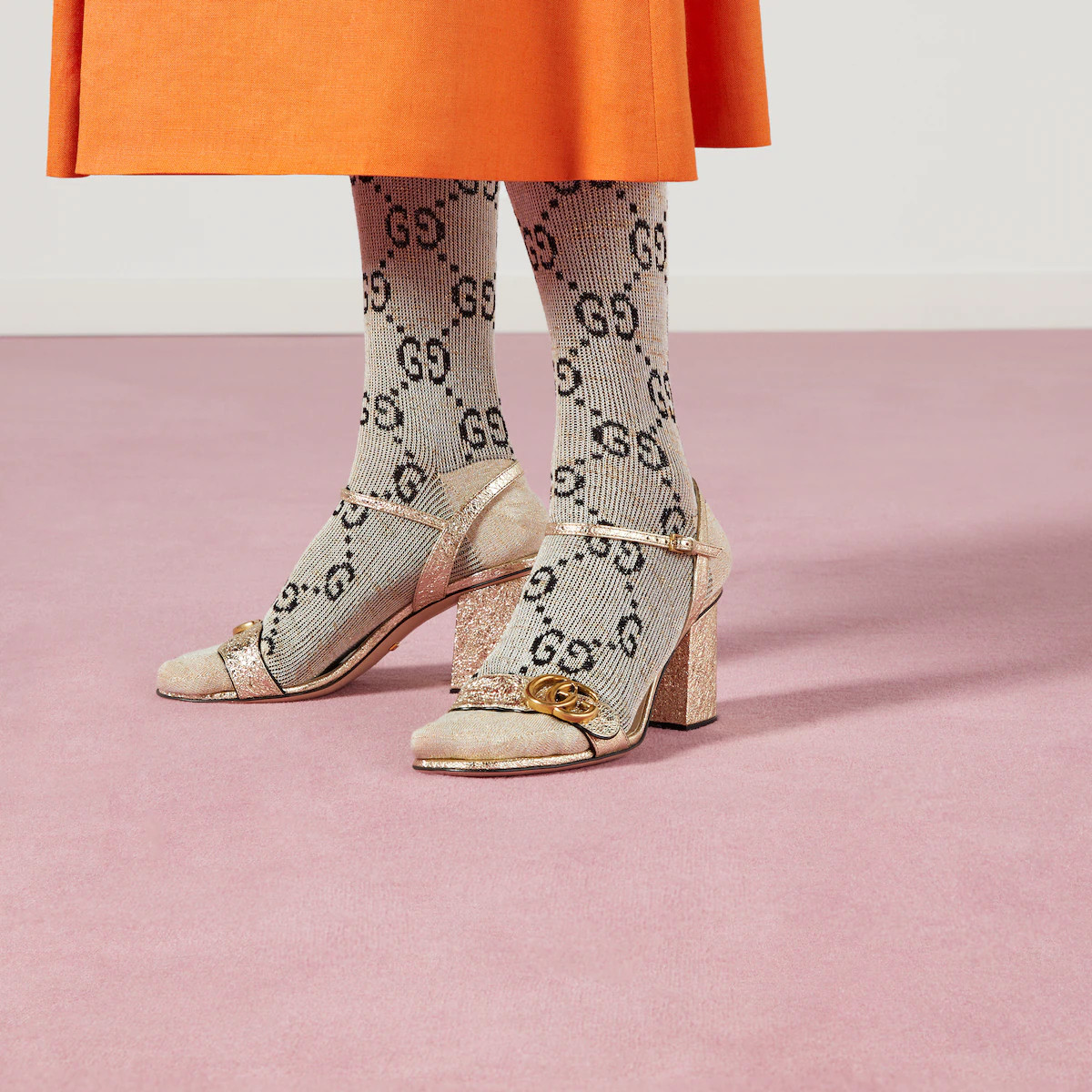 Metallic laminate leather mid-heel sandal | Gucci (UK)