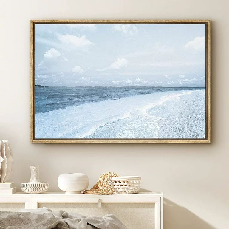 PixonSign Framed Canvas Print Wall Art Blue Ocean Waves Along Beach Shore Nature Wilderness Photo... | Walmart (US)