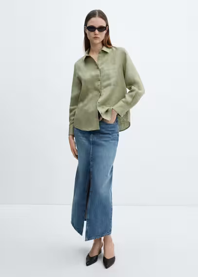 MANGO - Linen 100% shirt green - XXL - Woman | Mango (US/MX/AU)