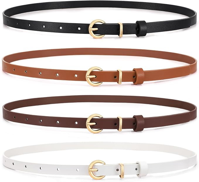 4 Pack Women Thin Waist Belt Skinny Leather Belt with Alloy Pin Buckle for Pants Jeans Dresses by... | Amazon (CA)