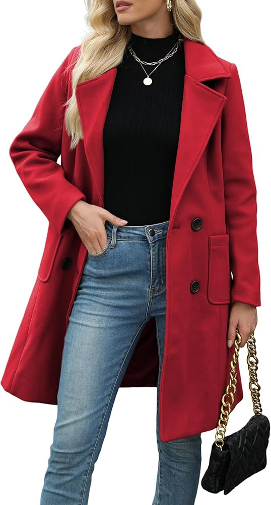 Bankeng Women Winter Wool Blend Camel Mid-Long Coat Notch Double-Breasted Lapel Jacket Outwear | Amazon (US)