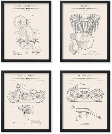Poster Master 4-Piece Vintage Engine Patent Print - Motorcycle Blueprint Poster - Cycle Support A... | Amazon (US)