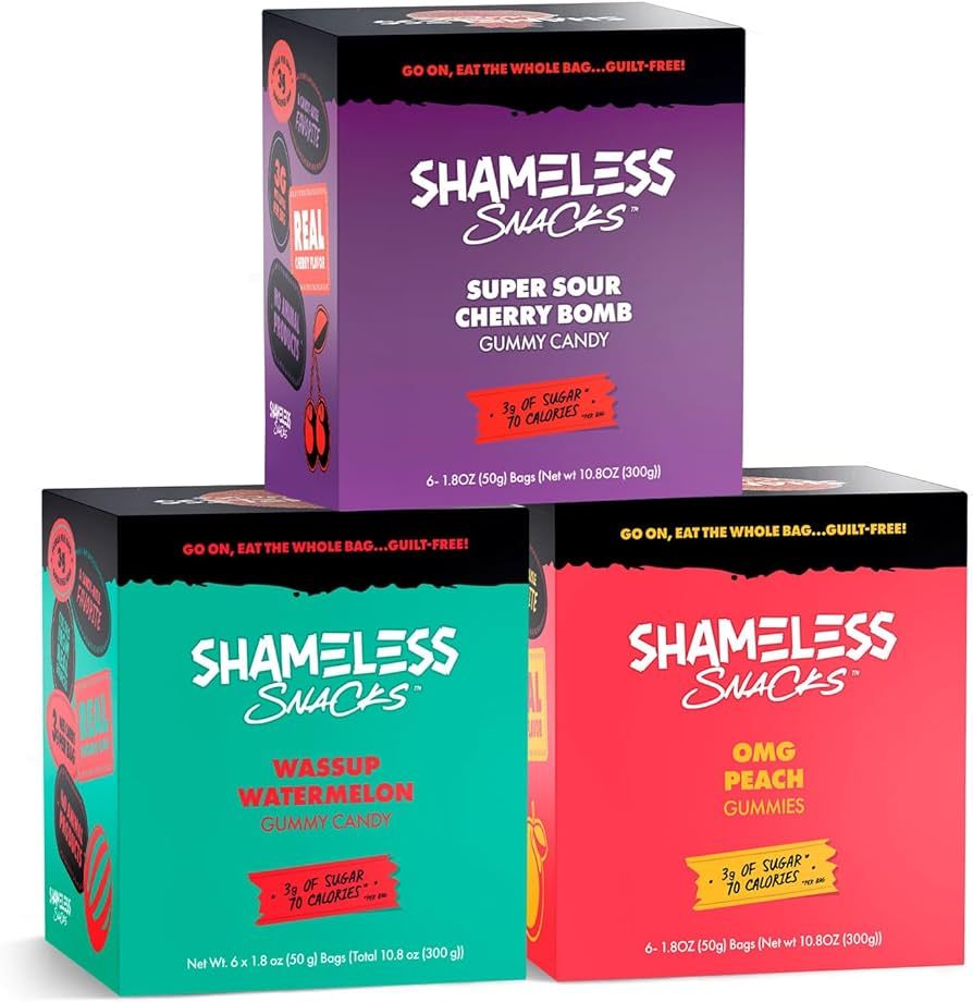 Shameless Snacks - Low Carb Keto Gummies Gluten Free Candy Bundle - Peach, Watermelon, Cherry Bom... | Amazon (US)