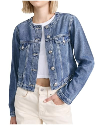 YEXPINE Women's Collarless Cropped Denim Jacket Button Down Long Sleeve Slim Fit Jean Jackets | Amazon (US)